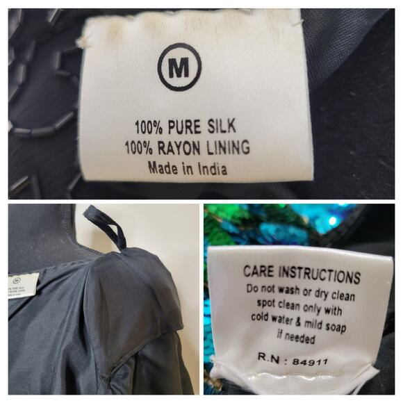 VTG Praise Hymn Fashions Pure Silk Sequin Beaded Green Blue Formal Blouse Top✨️M - Picture 9 of 16